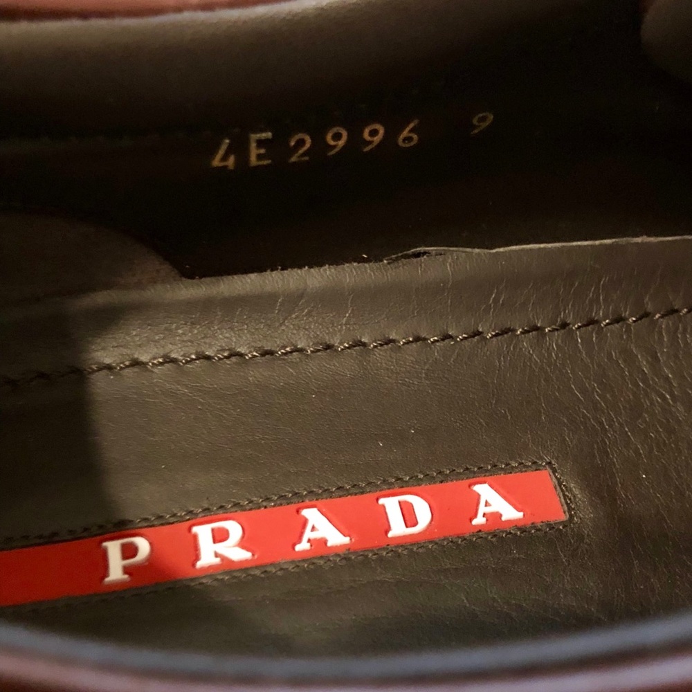 Prada Luxury Brown Leather Sneakers Contrast Sole - Picture 6 of 8